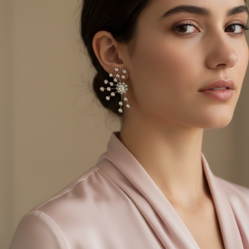 Rhinestone Silver Burst Earrings